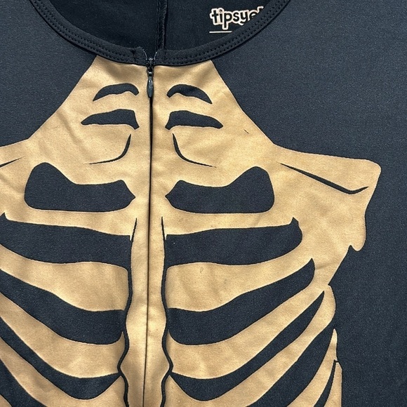 Brand New Black & Bronze Skeleton Bodysuit Full Body Zip Up Long Sleeve Large - Picture 4 of 7
